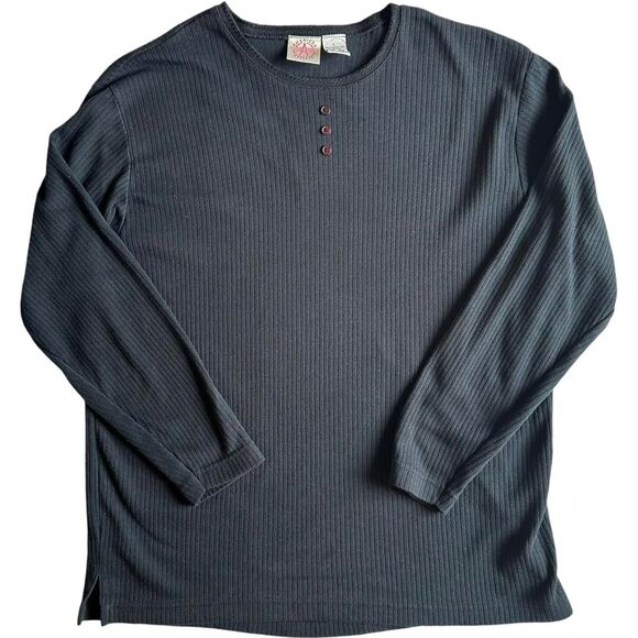 American‎ Weekend Black Thermal Henley Top Sz L Twilight Downtown Girl Alt - Picture 1 of 4